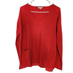 Garnet Hill Silk Wool Blend V Neck Knit Sweater S Burned Out Red Office Cozycore